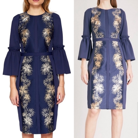 Rare Ted Baker Gold Fireworks Metallic Dress size UK 1 US S.